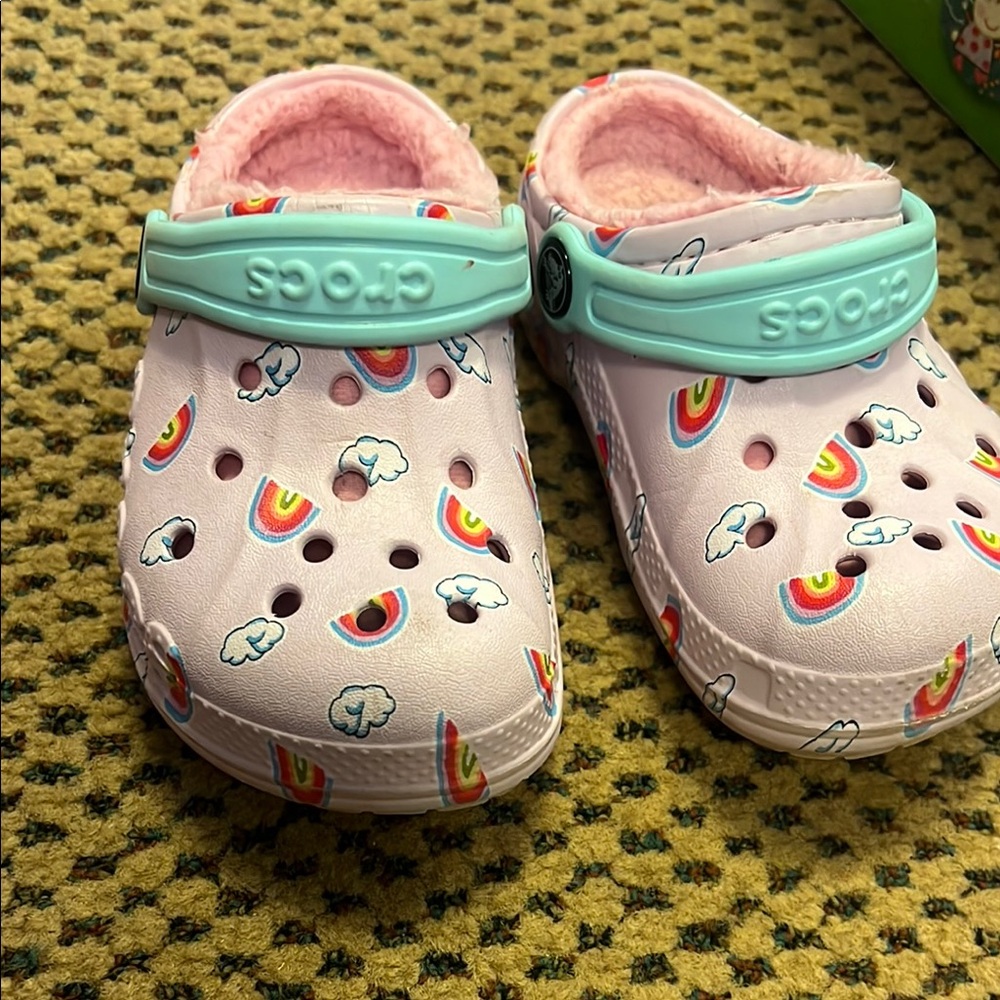 Crocs Kids' Pink Clogs with Rainbow Print